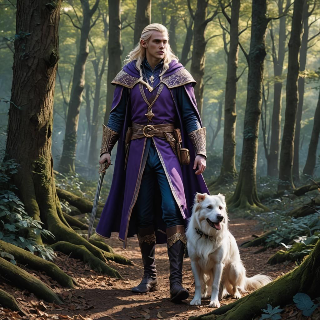 High Elf Wizard in Forest: Detailed Fantasy Art