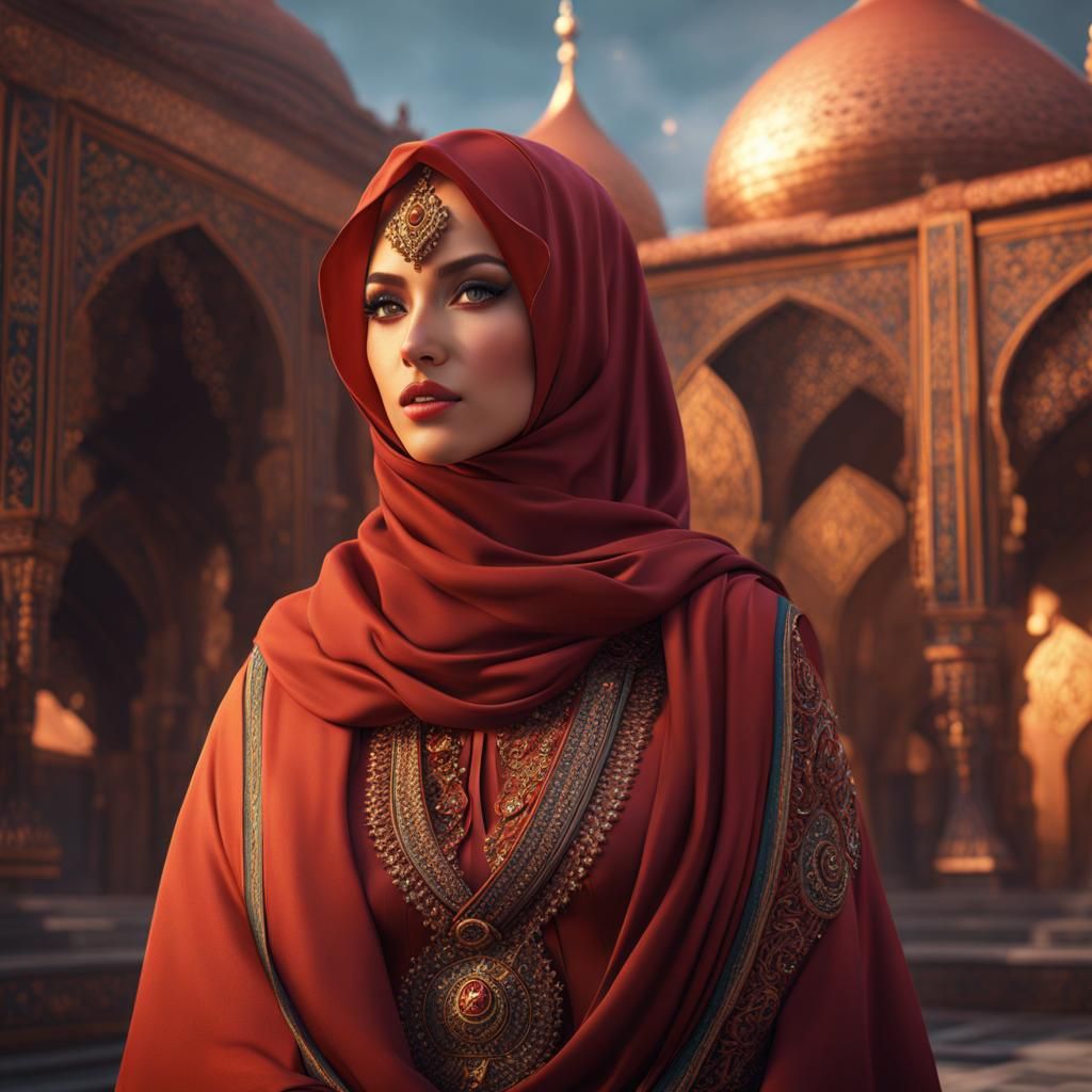 Beautiful Woman with Hijab in Detailed Matte Painting