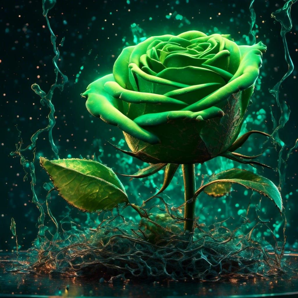 Bioluminescent Rose Sprouting from Slime Spring