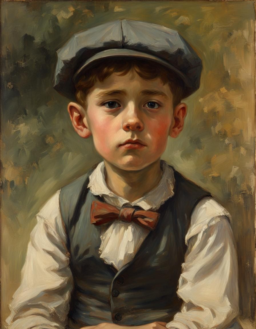 Boy in Vintage Photograph, Gurney-esque Oil Painting