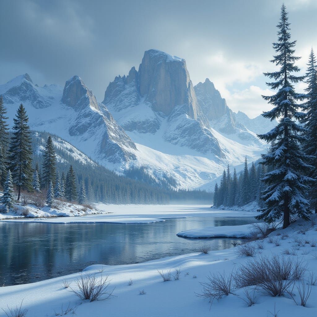 Icy Tundra Landscape in Digital Painting Style