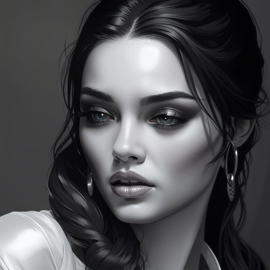 Blind Woman Portrait in Black and White Matte Painting