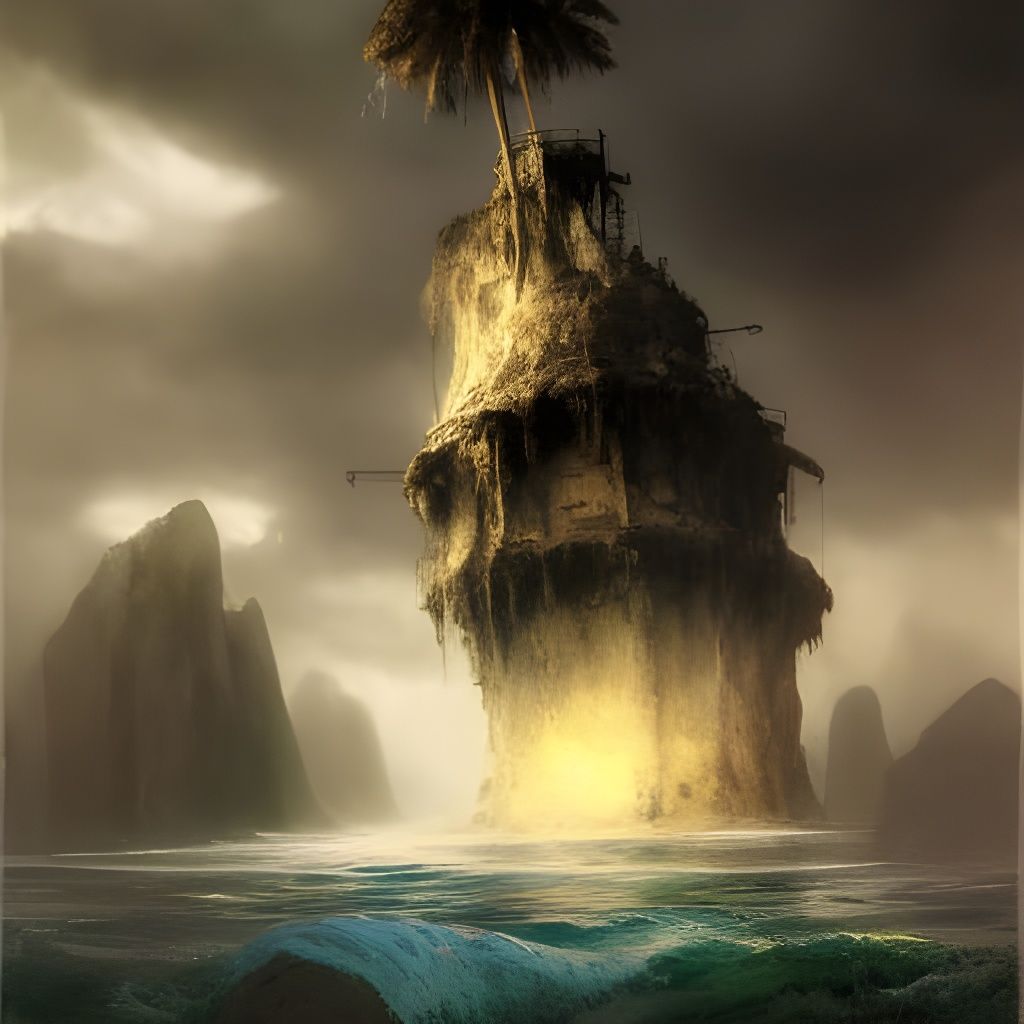 Floating Pirate Skull Island with Streaming Water