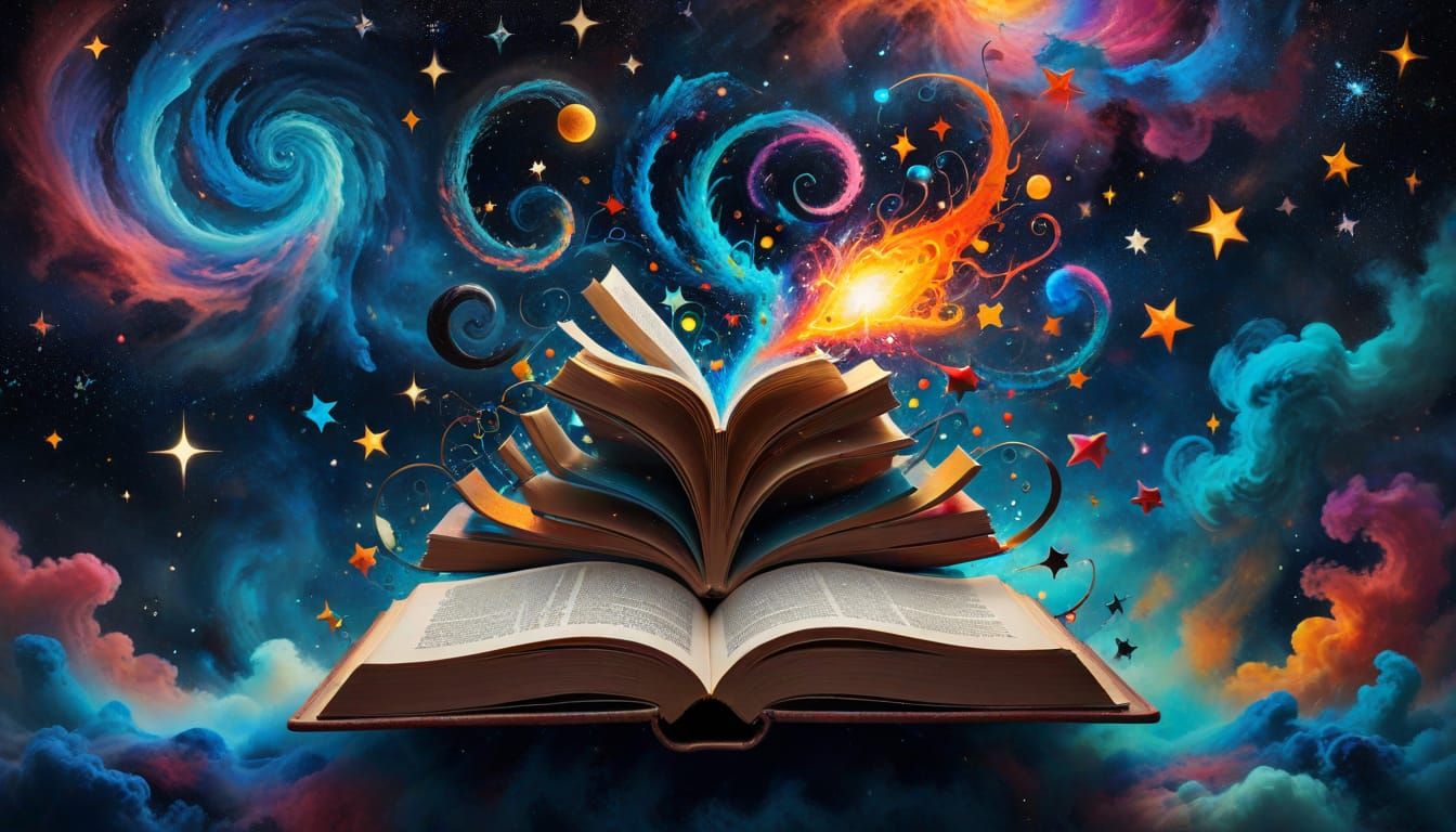 Celestial Library Among the Stars in Abstract Style