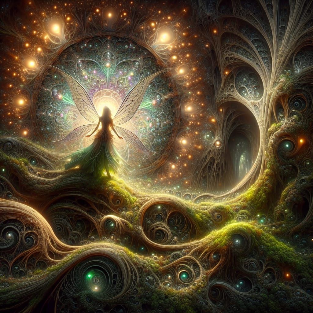 Mystical Fairy Basks Amidst Art Nouveau Roots