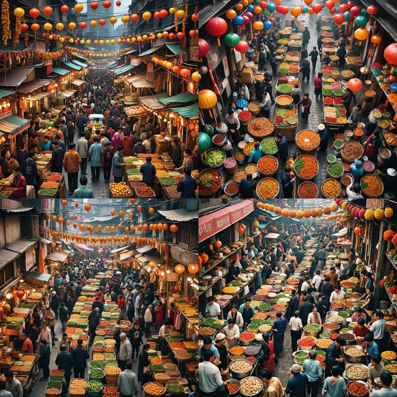 Vibrant Asian Food Market in Hyperrealistic Style