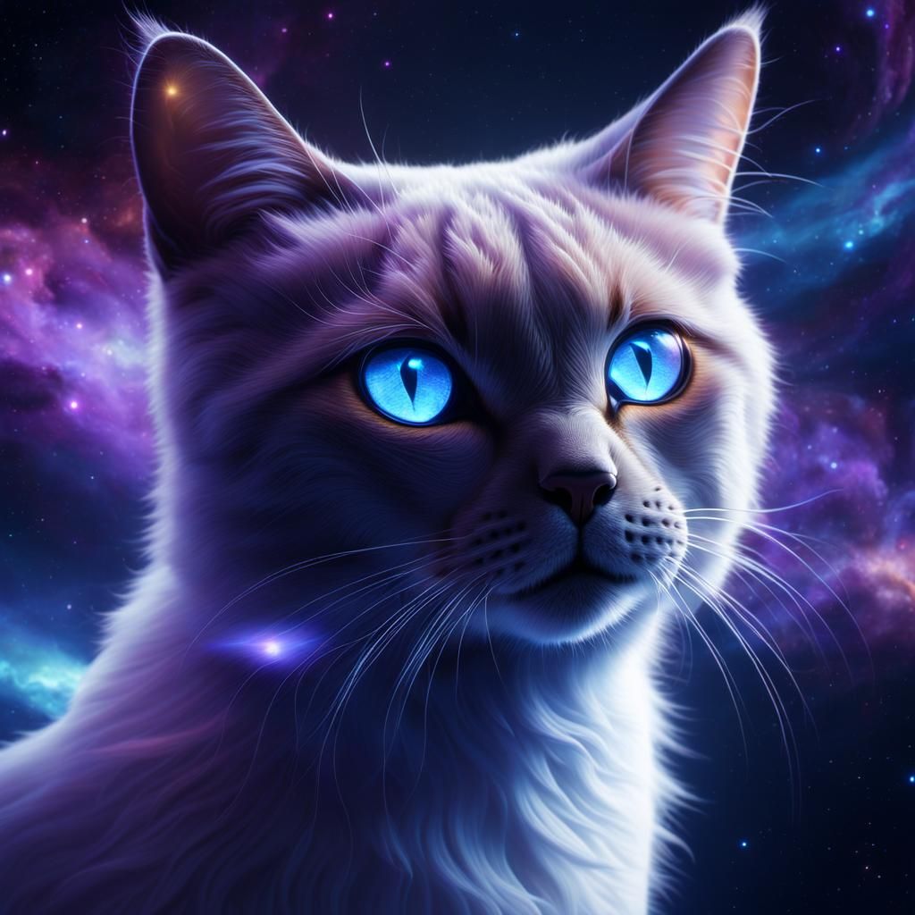 Ethereal Ghost Cat Floating in Nebula, Digital Art
