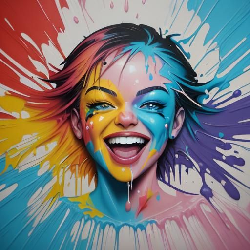Colorful Laughing Face Splash Art Graffiti