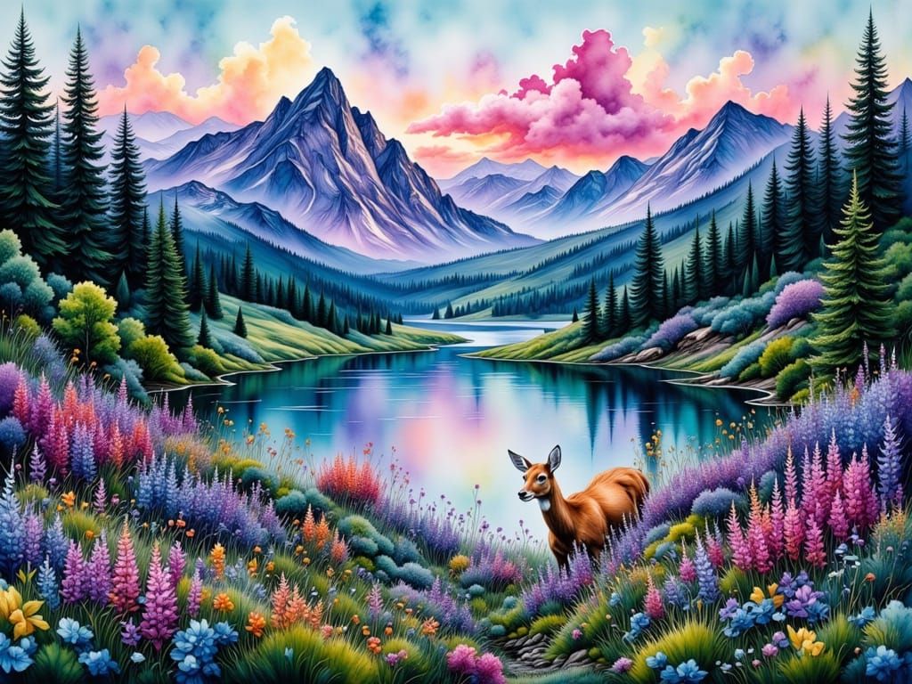 Alcohol Ink Landscape with Metallic Highlights