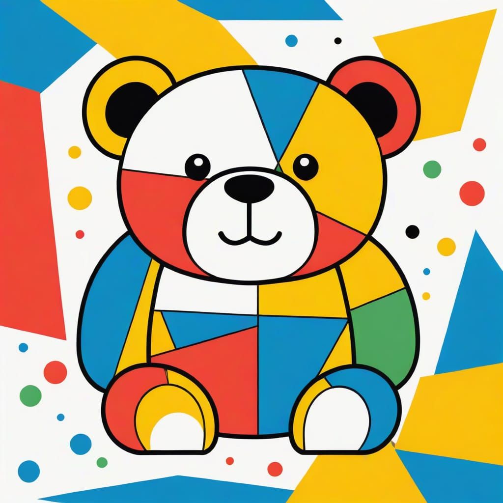 Geometric Teddy Bear Icon in Primary Colors