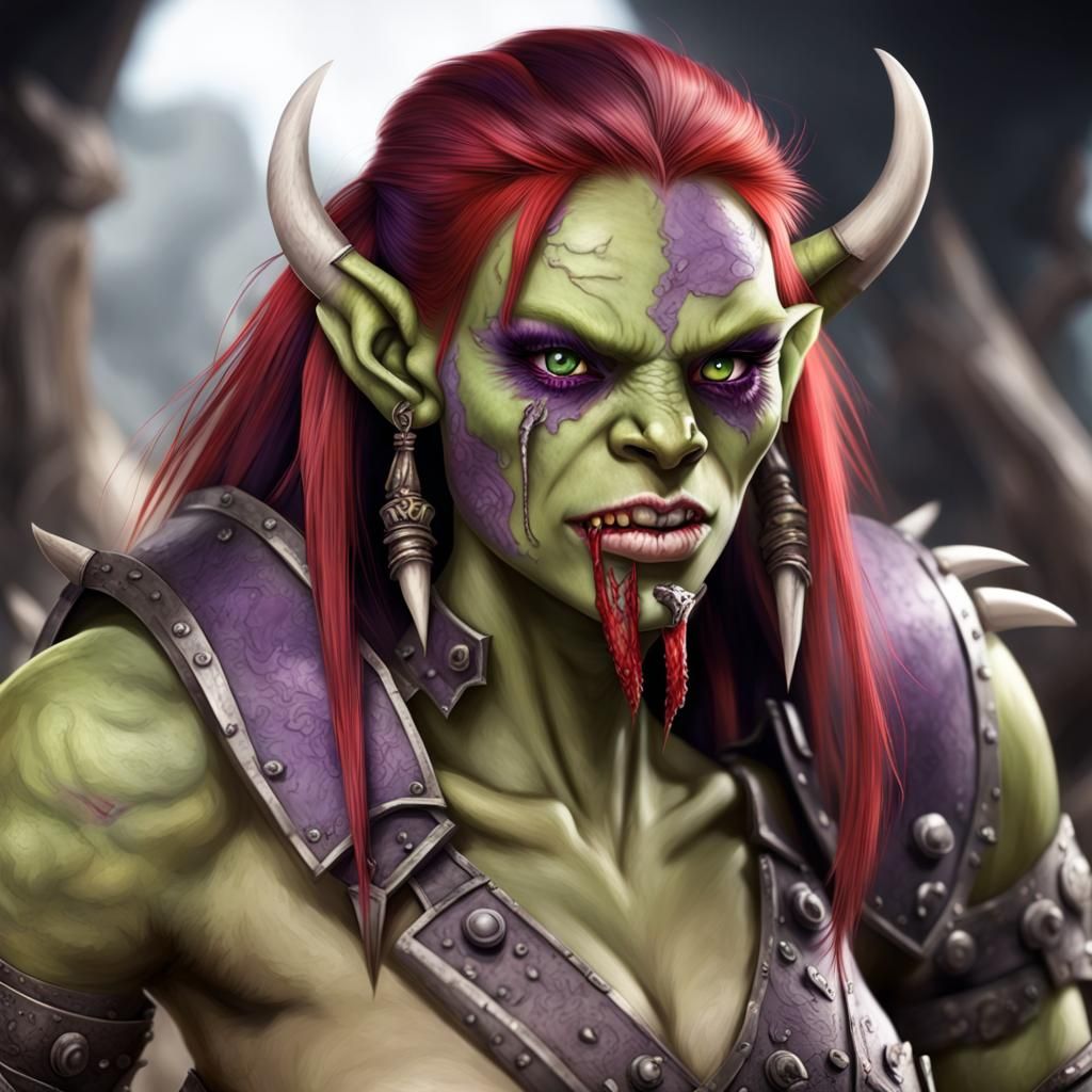 Green-Skinned Half-Orc Female Fantasy Portrait