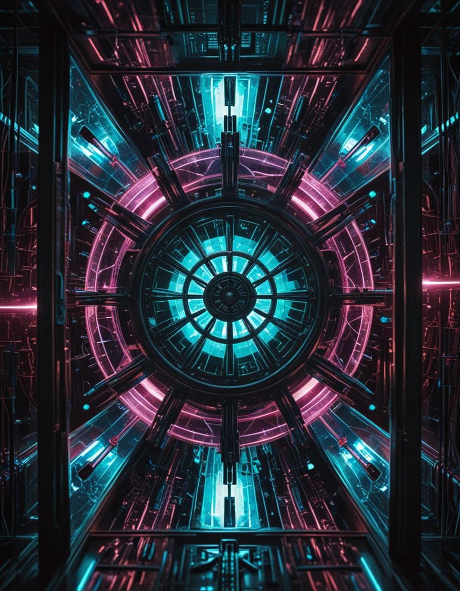 Dark Sci-Fi Mirrored Mandala in Surreal Geometric Style