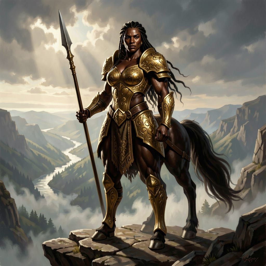 Masculine Black Female Centaur in Epic Fantasy Style