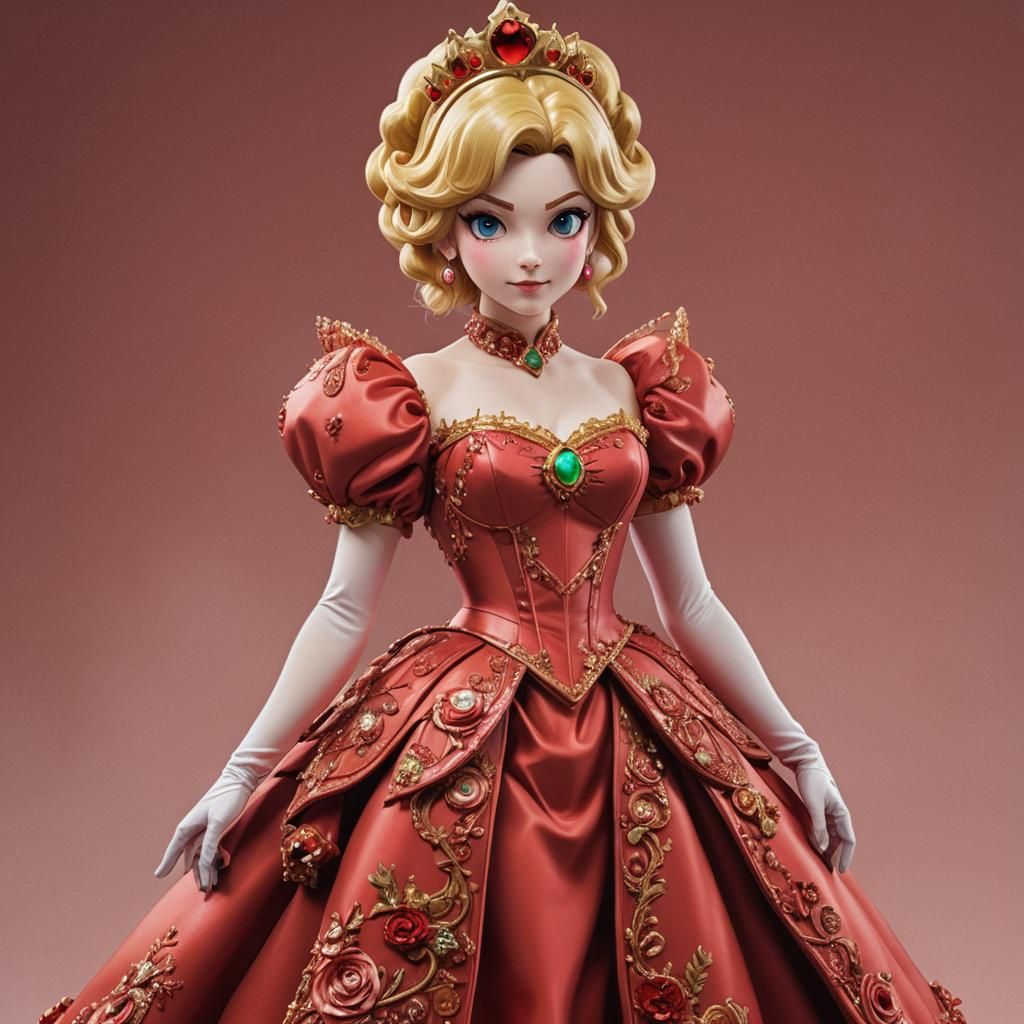 Princess Peach in Red Fire Gown, Hyper Detailed