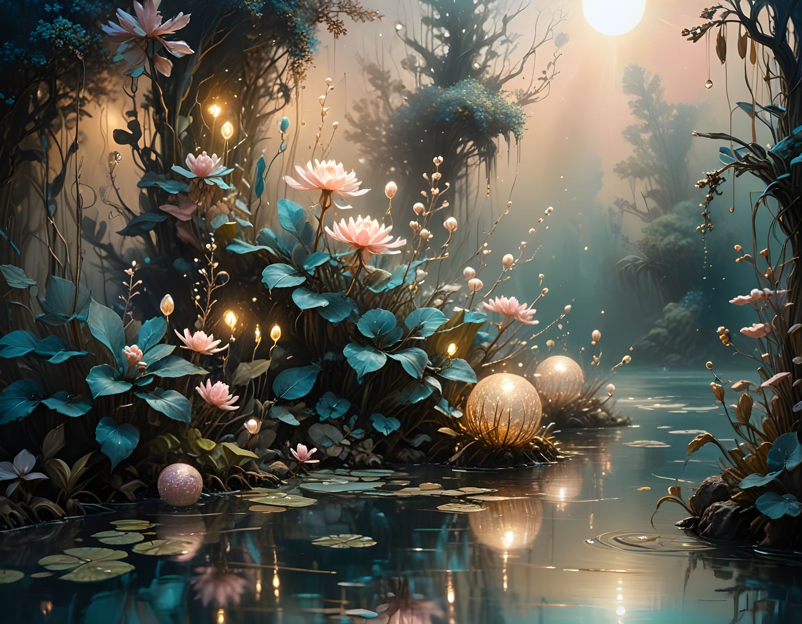 Bioluminescent Landscape in Soft Impasto Style