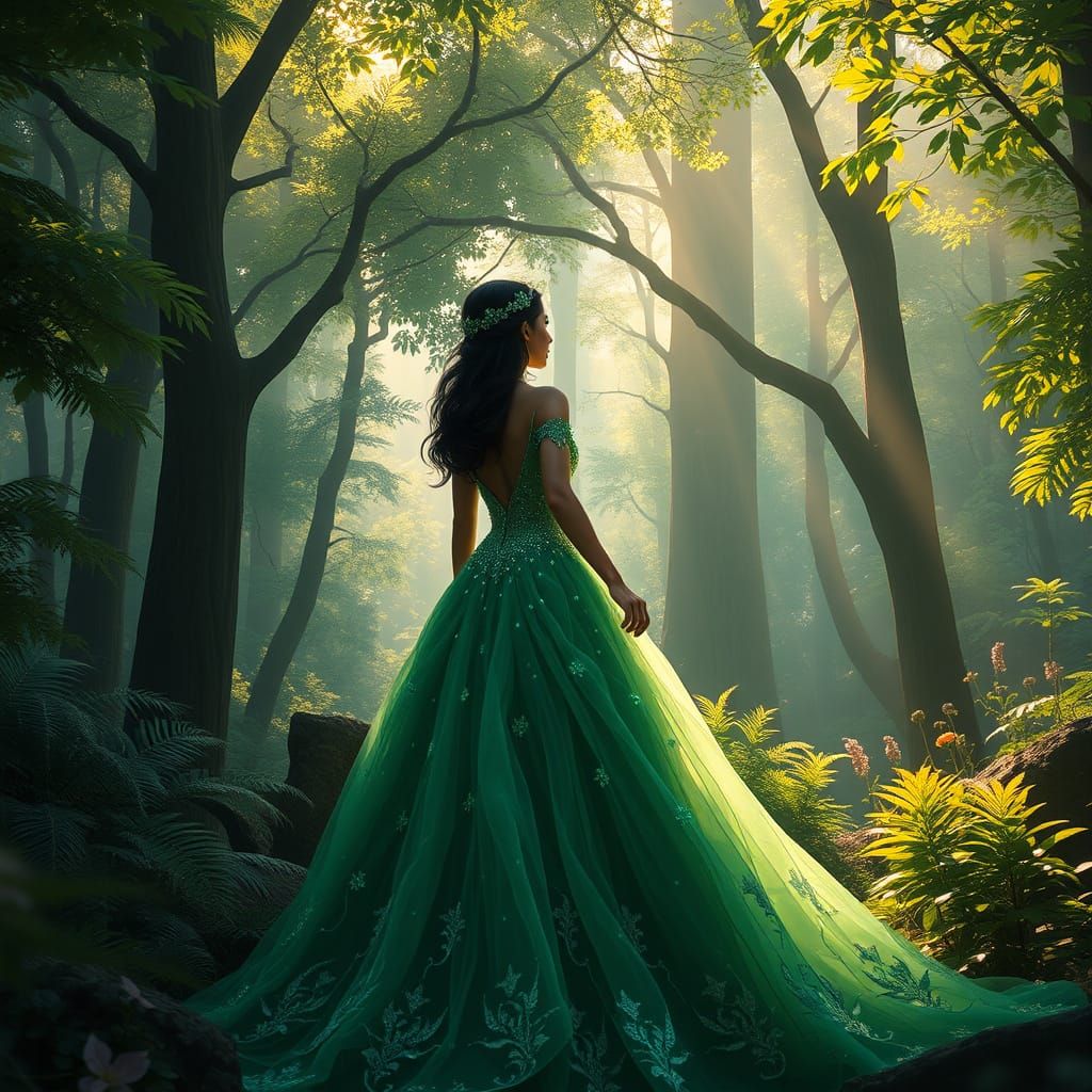 Enchanted Forest Princess in Emerald Splendor