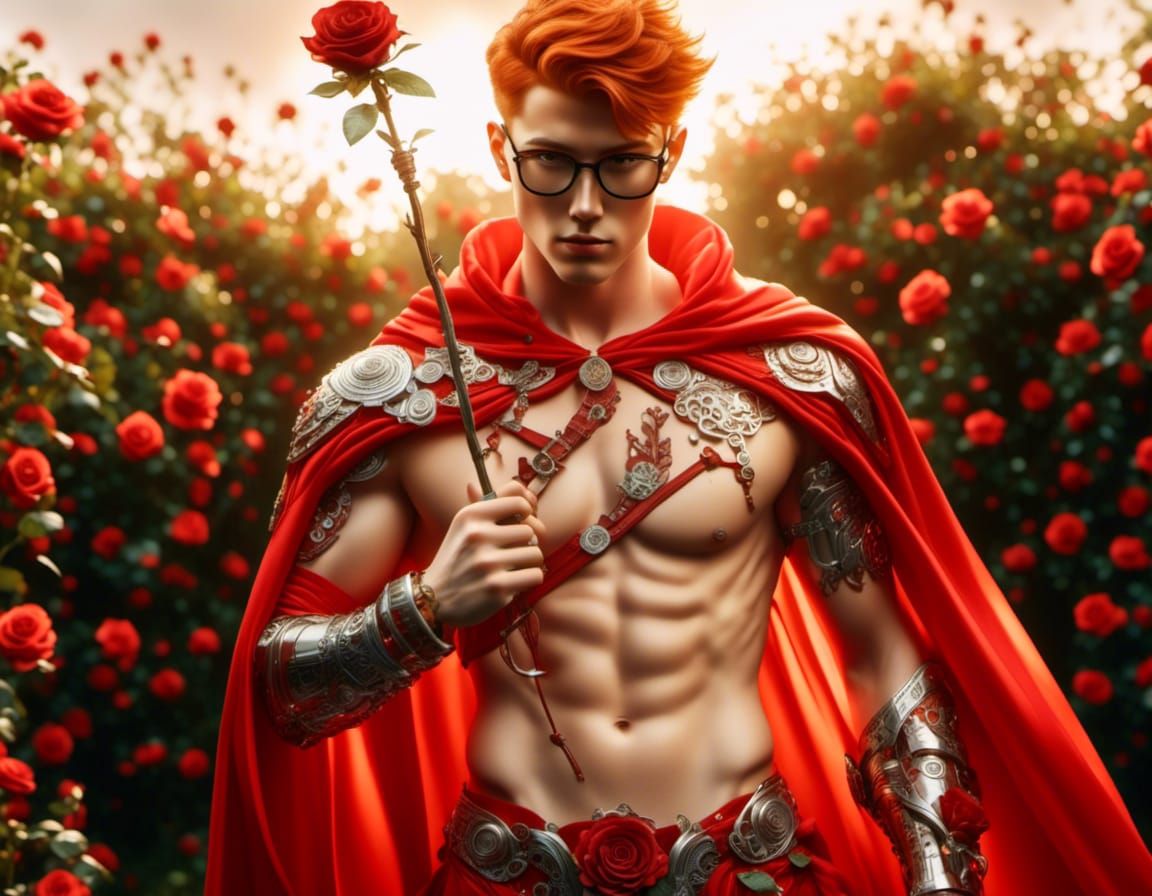 Redhead Knight in Rose Garden