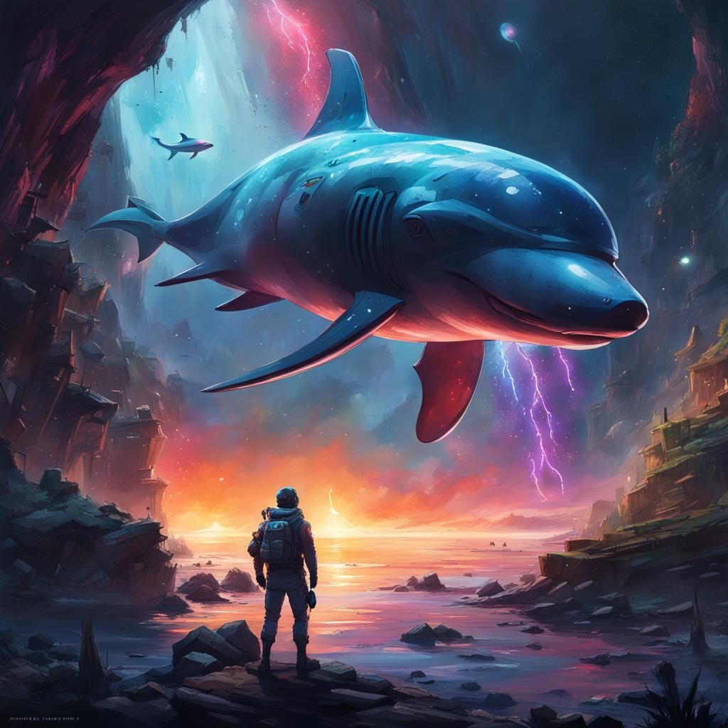 Space Dolphin Watercolor Illustration in Pastel Colors