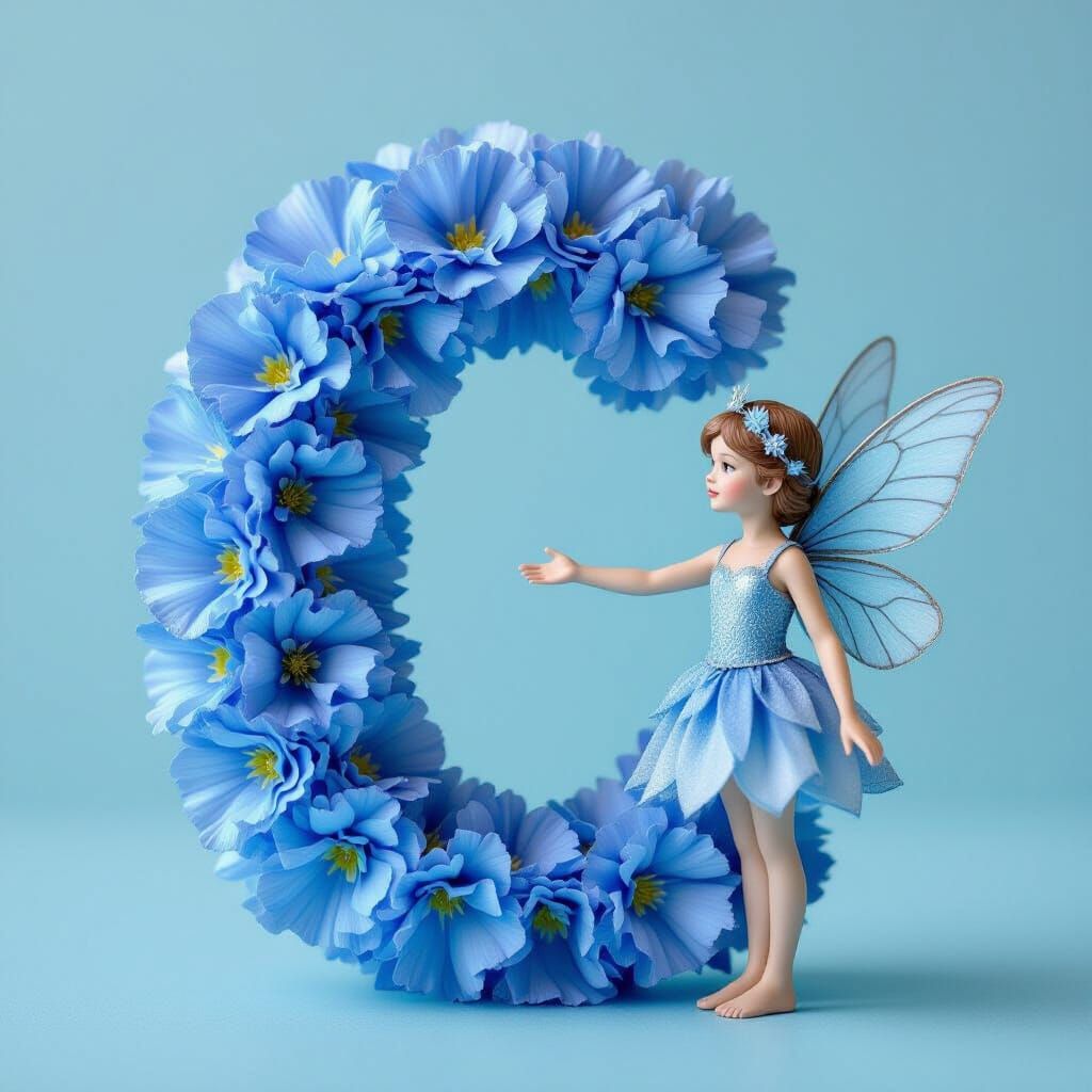 Blue Fairy Beside Carnation Letter C