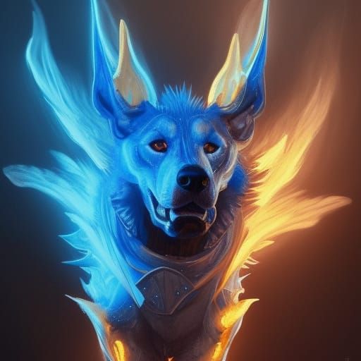 Toxic Golden Doberman Skull in Demon Fire
