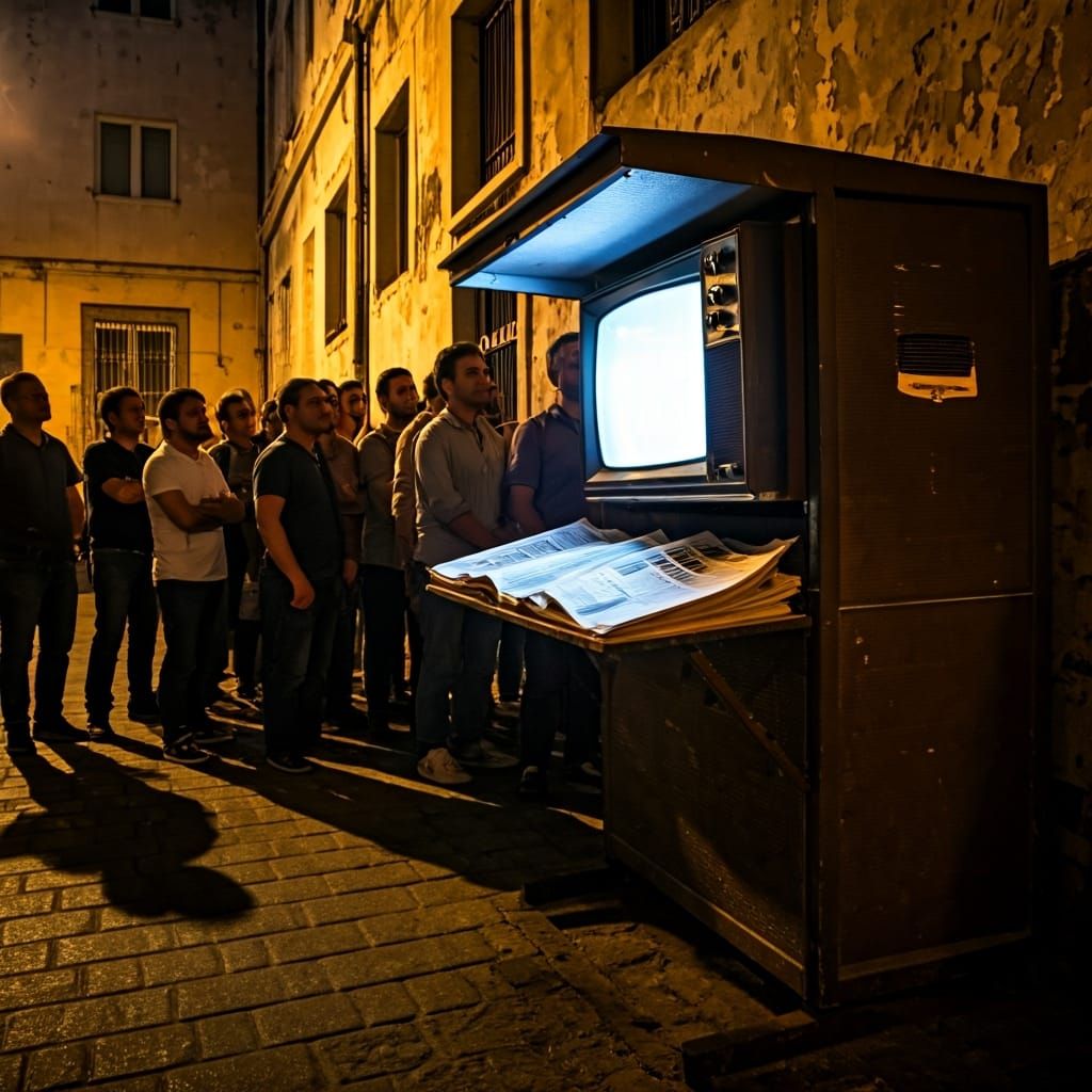 Citizens Gather Around Television: Street Photography
