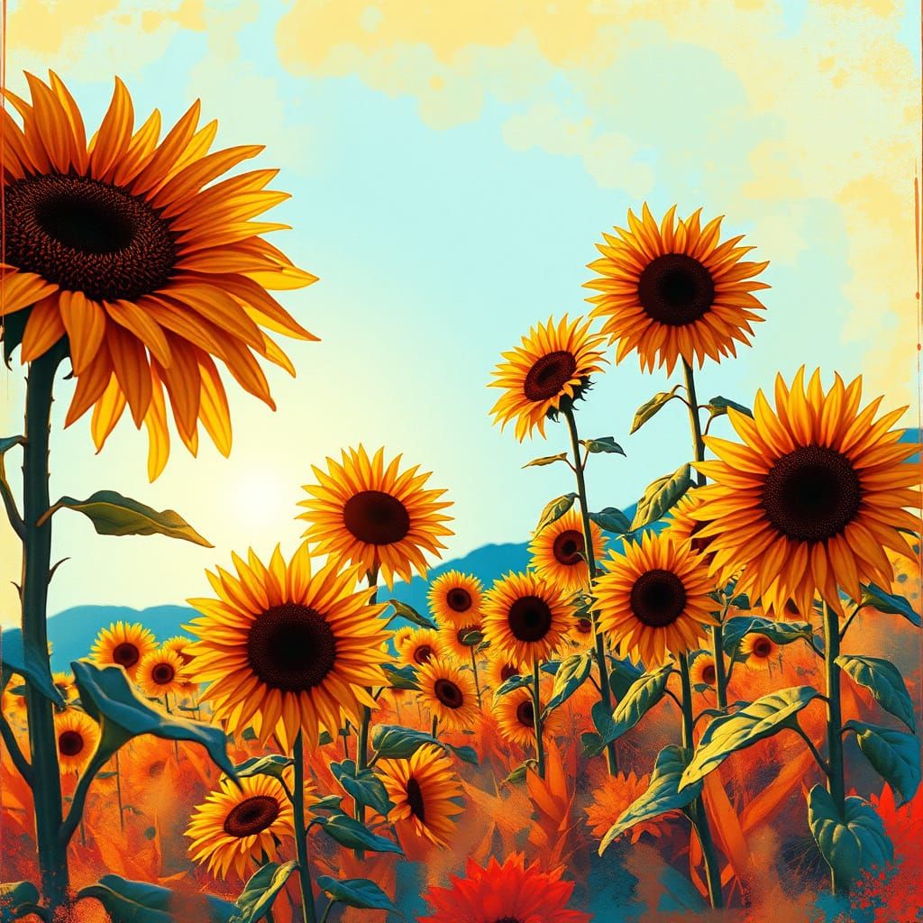 Vibrant Whimsical Sunrise Field in Rich Zendoodle Art