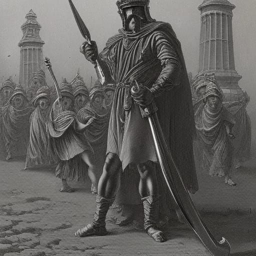 Ancient Roman Soldier in Doré-Rutkowski Style
