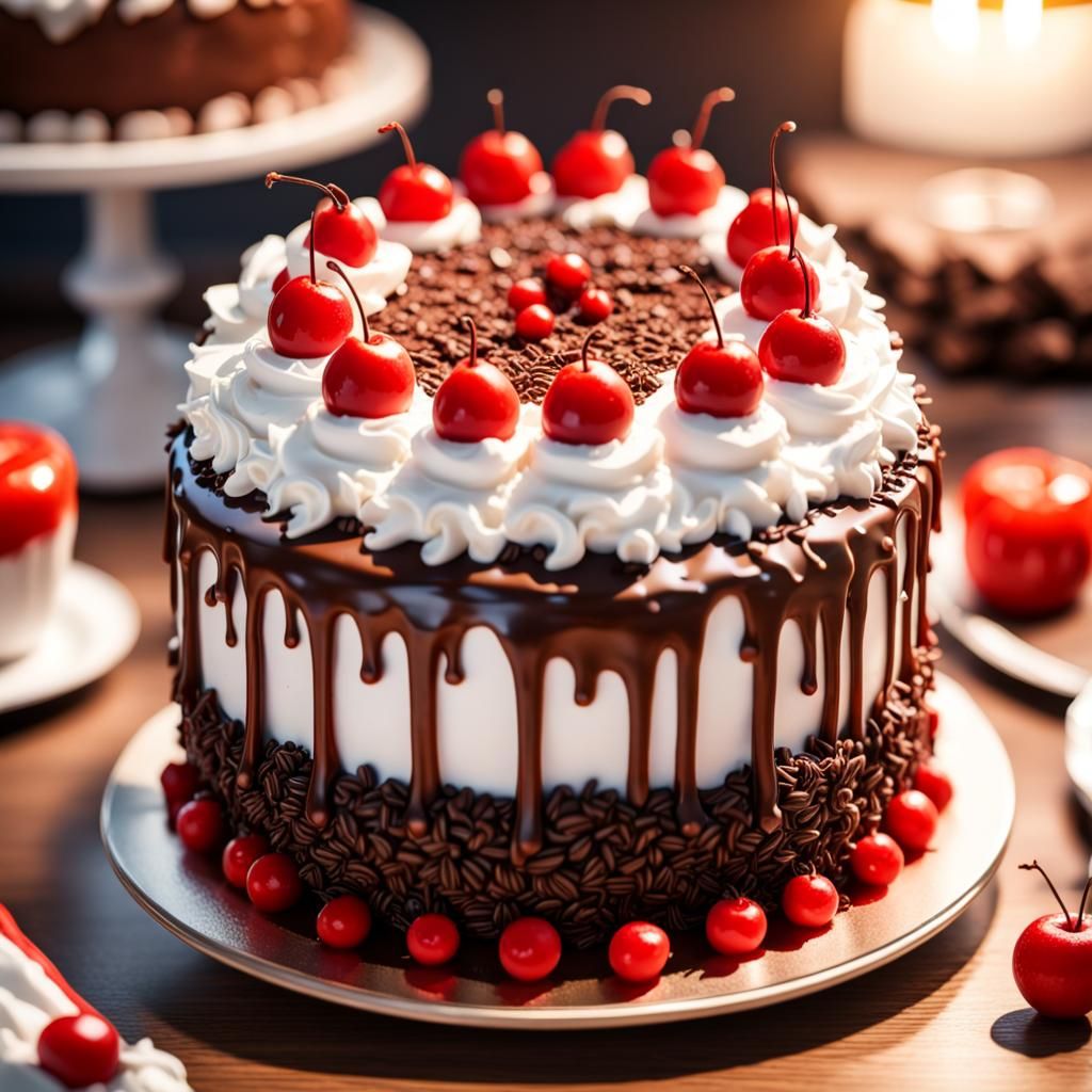 Detailed Black Forest Cake in Manhwa Style