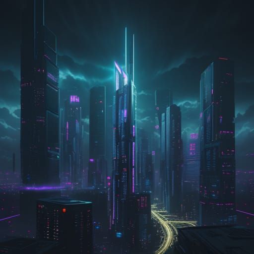 Futuristic Cyberpunk Cityscape at Night