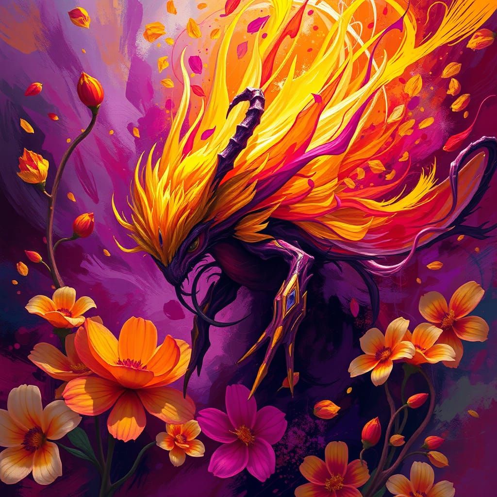 Cosmic Creature in Abstract Floral Explosion