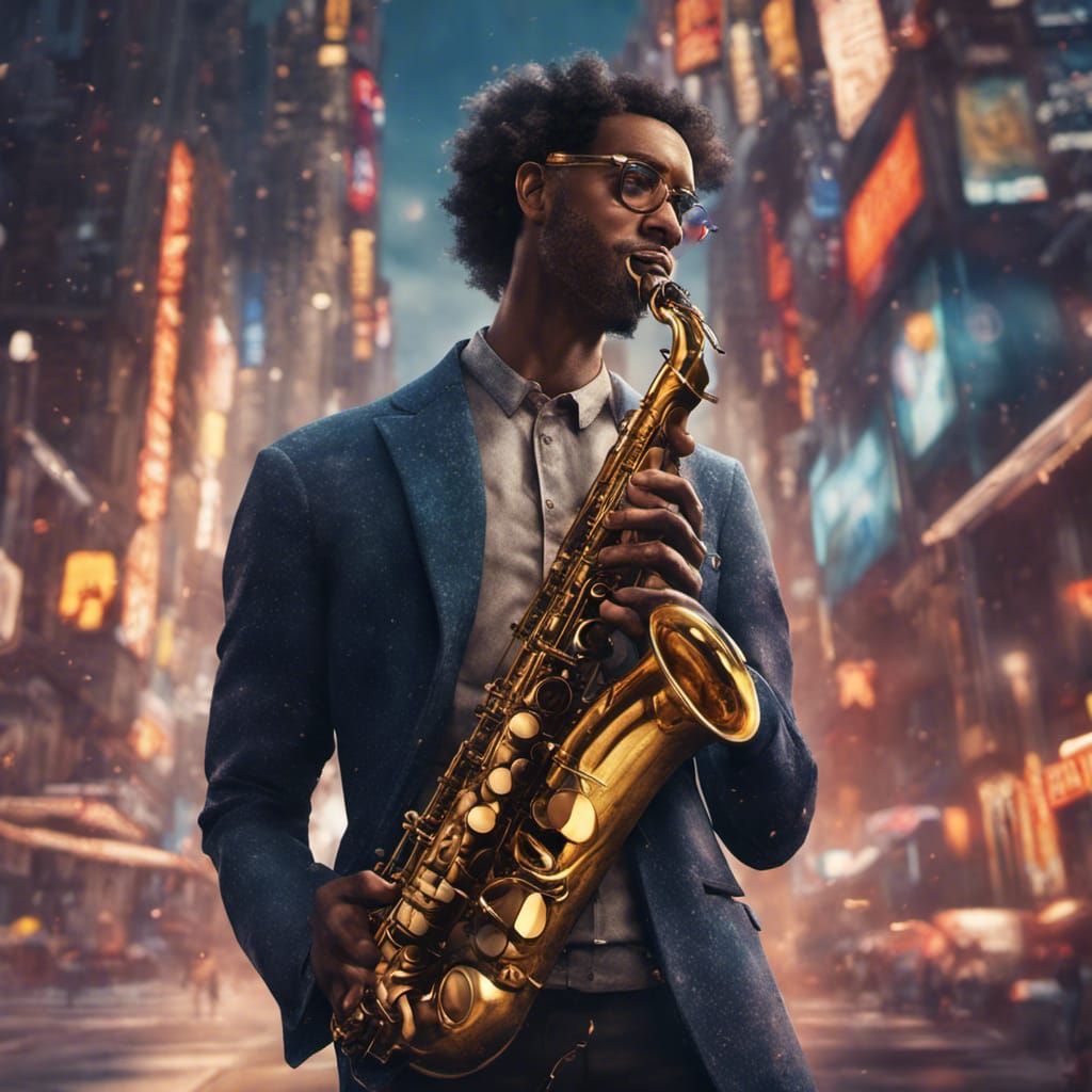 Fantastical Saxophone Player in Detailed Matte Painting Styl...
