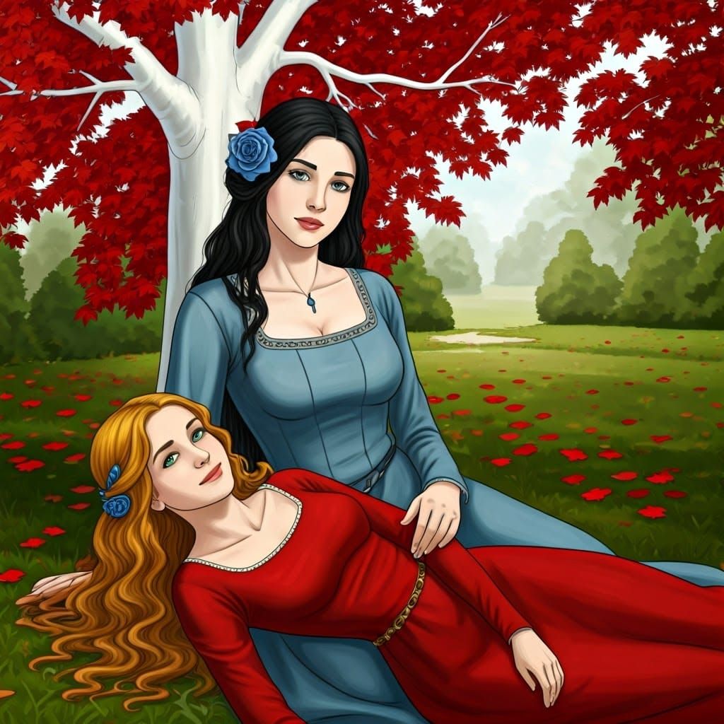 Ethereal Garden Scene Under the White Tree