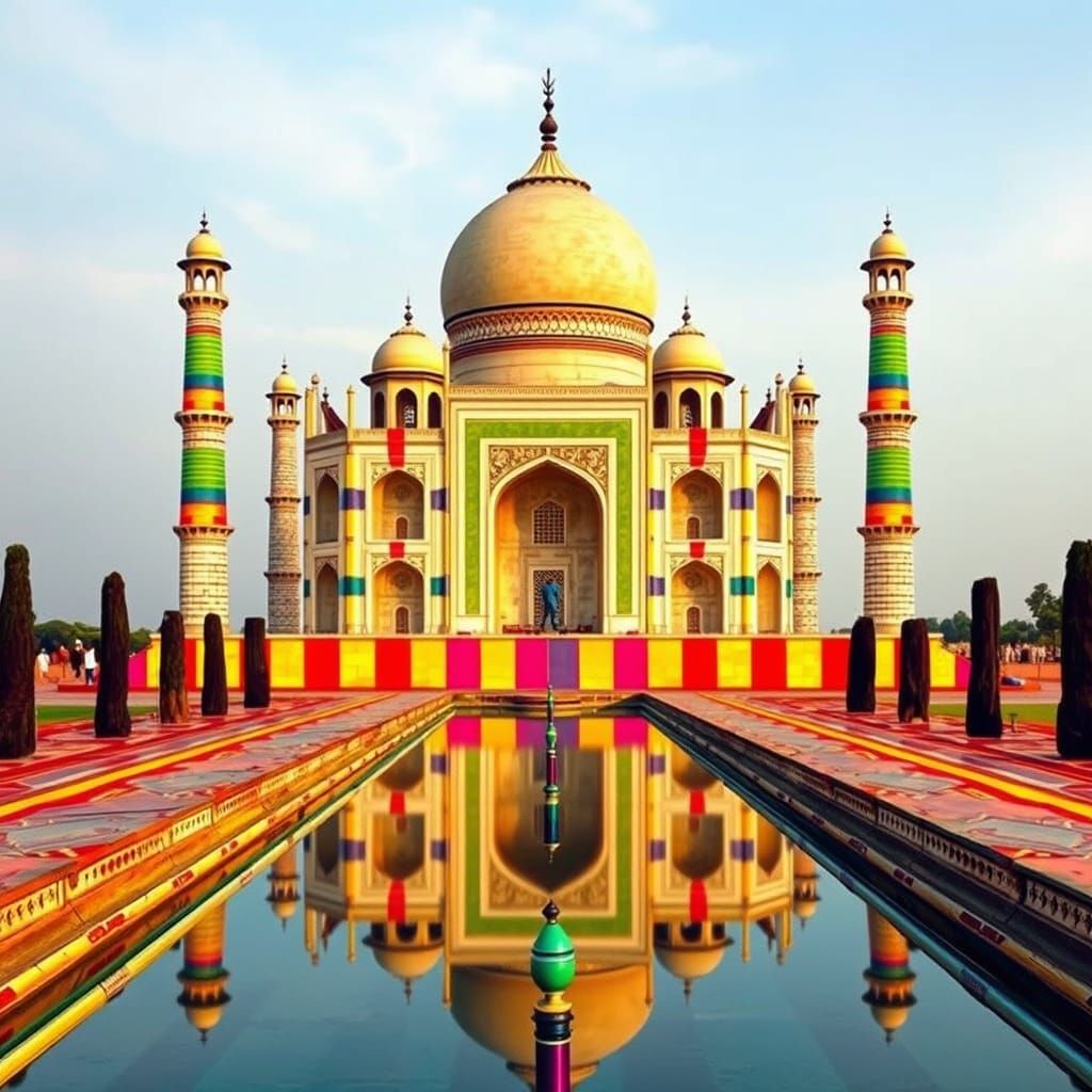 The Taj Mahal with stripes