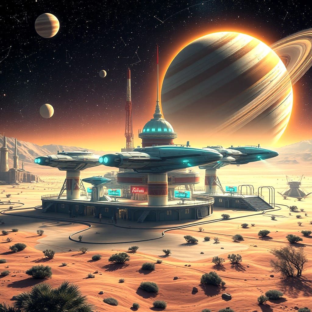 Futuristic Extraterrestrial Power Station on Arid Planet