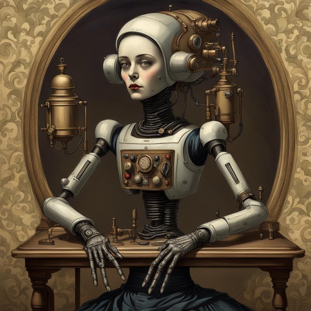 Weird Victorian Droid Woman Massurrealism