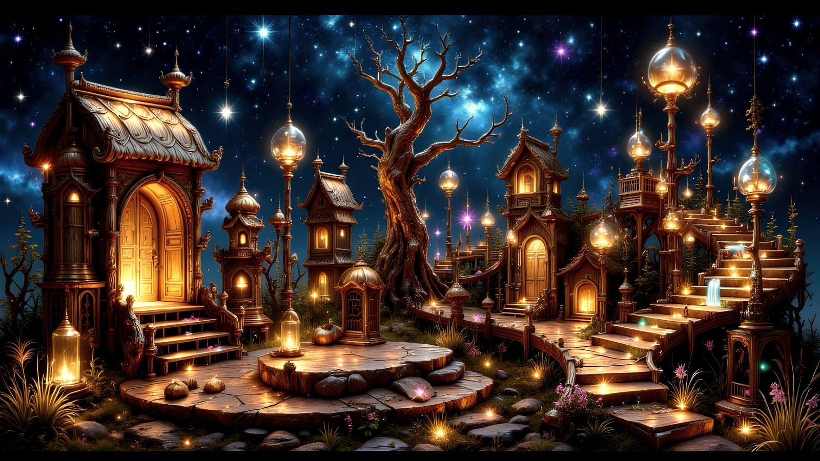 Golden Solar Temple with Woodgrain Texture