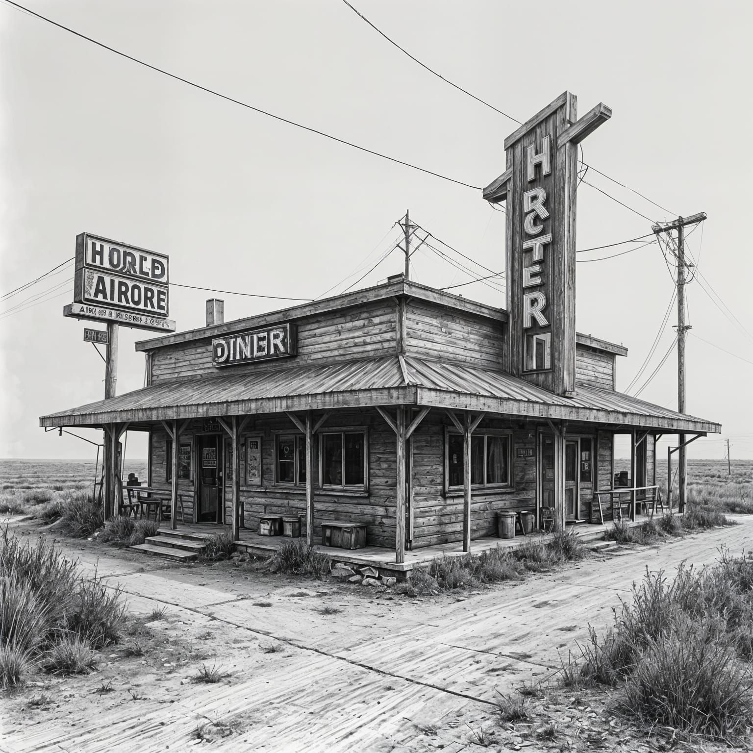 Decrepit Roadside Diner Populated by Cannibals: Charcoal Dra...