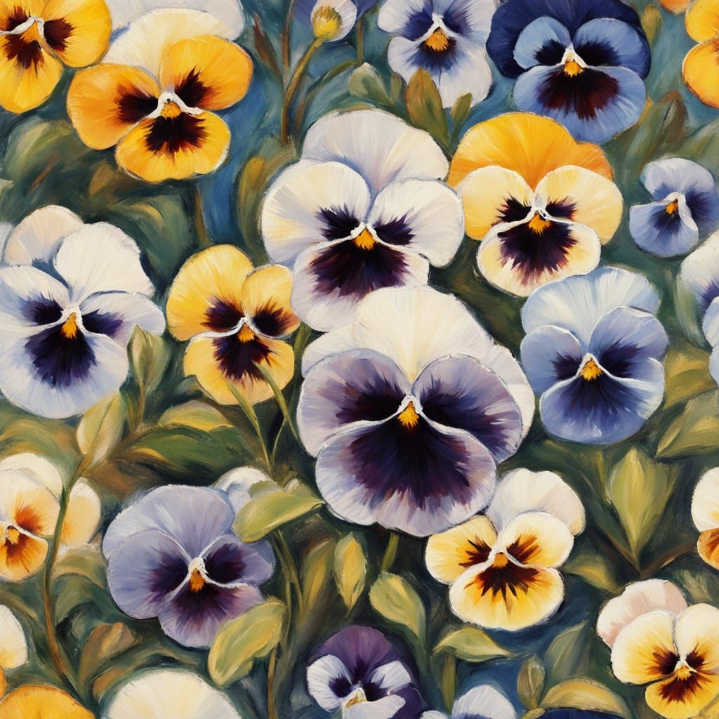 Impressionist Pansy Flower Oil Painting with Textured Petals