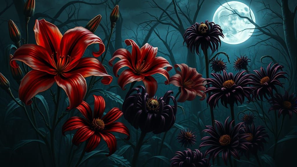 Haunted Garden: Blood Lilies and Skull Daisies