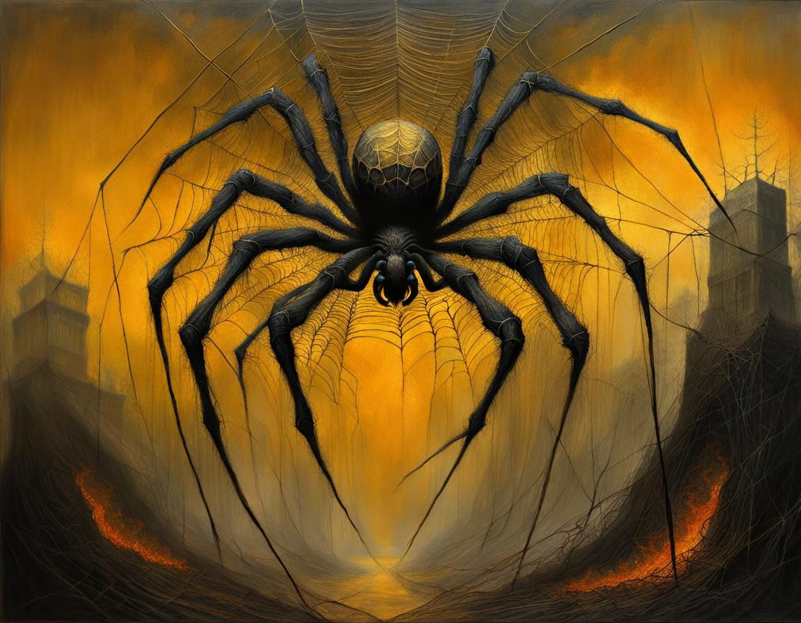 Spider-Man Made of Threads in Dark Fantasy Style