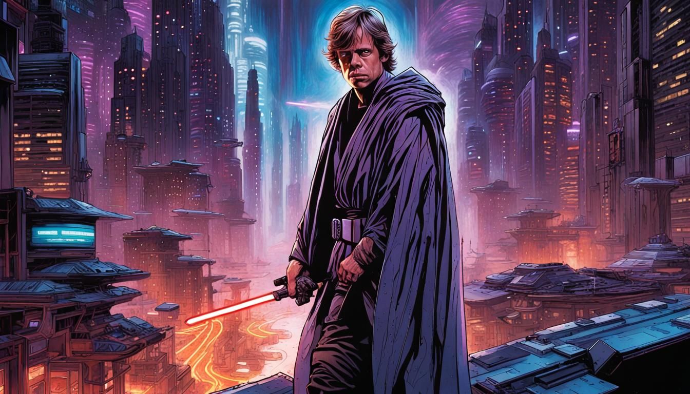 Luke Skywalker in Cyberpunk Coruscant Comic Art
