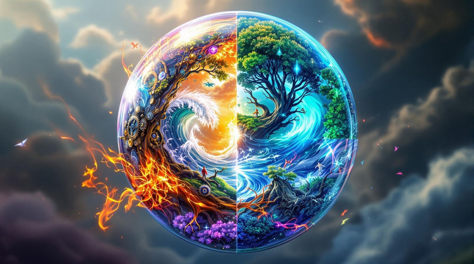 Enchanted Elemental Sphere in Steampunk Harmony