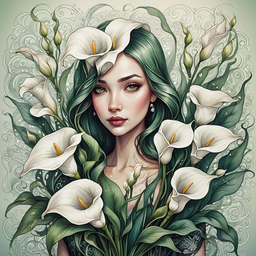 Calla Lily Zentangle Drawing in Digital Art Style