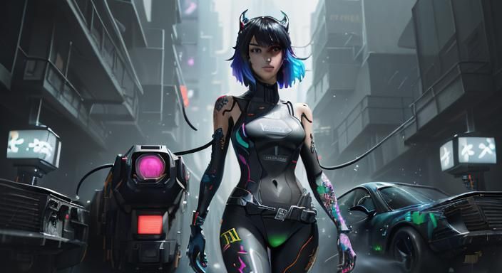 Nintendo Switch Girl in Cyberpunk Anime Style