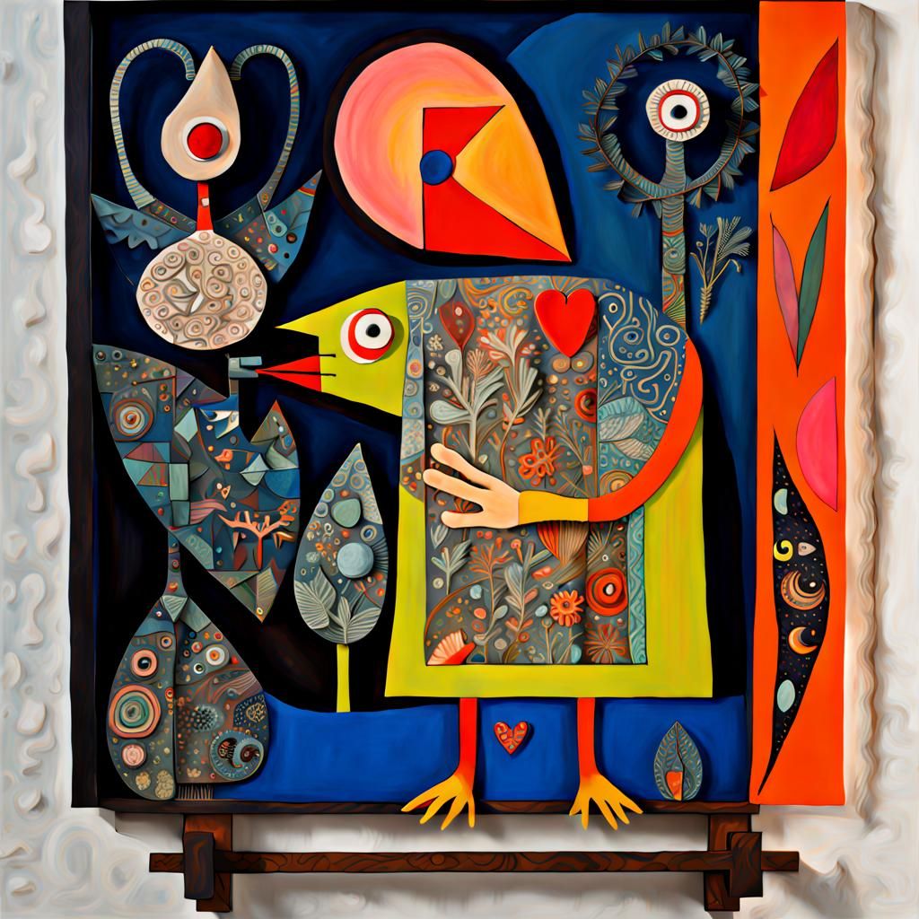 Whimsical Heart Theft in Naive Art Style