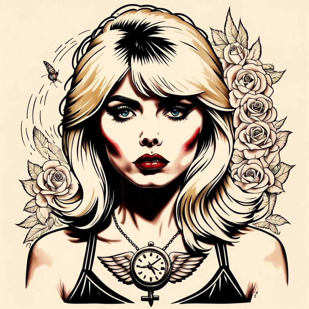 Debbie Harry in Sailor Jerry Tattoo Style