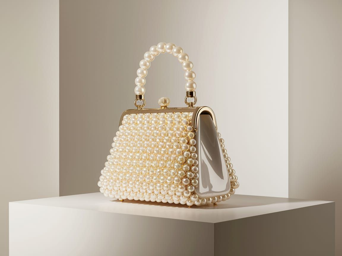 Luxurious Pearl-Adorned Handbag in Golden Opulence