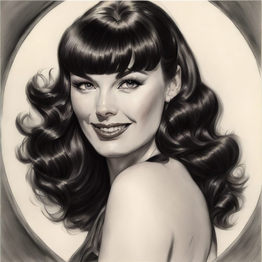 Bettie Page in the Style of Alberto Vargas Pencil Portrait
