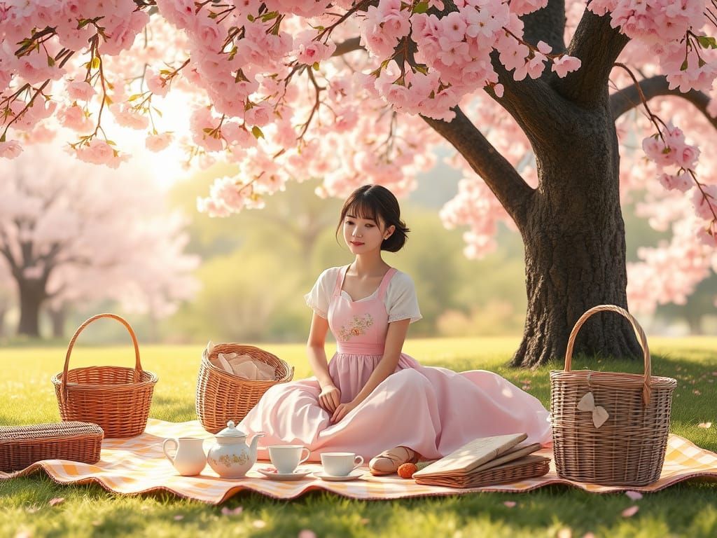 Dreamy Cherry Blossom Picnic in Vibrant Pastel Colors