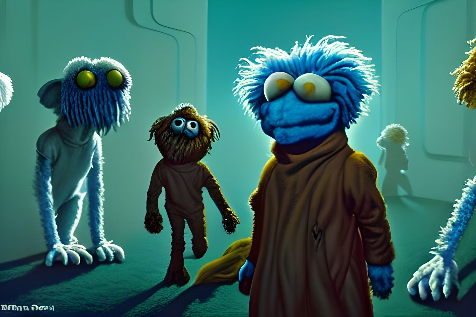 Grotesque Fuzzy Muppets in a Disturbing Gouache Painting